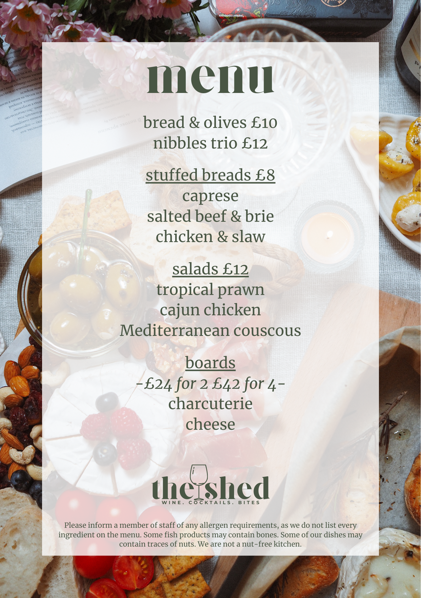Bites and sharing menu at The Wine Shed, Market Harborough – focaccias, salad bowls, charcuterie and cheese boards
